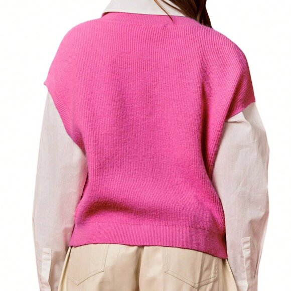 Pink Casual Women's Sequin Christmas Sparkly Soldier Sweater Vest - Picture 2 of 4